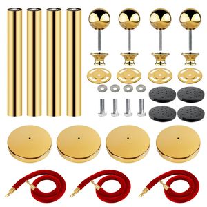 Set di 7 Pali Distanziatori in Acciaio Inossidabile Dorato, 4 Pali da 37 Pollici e 3 Corde Rosse da 5 Piedi con Puntale a Sfera per Teatri e Feste - Product Image 5