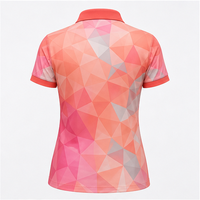 Polo à manches courtes pour femme, rose corail, à facettes géométriques, avec logo personnalisé, séchage rapide, sublimation, vêtements de sport pour le golf