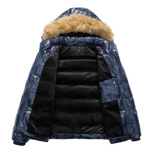 High Quality <b>Men's</b> <b>Navy</b> Hooded Puffer <b>Jacket</b> Windproof Zipper Closure Casual Winter Solid Color Polyester Shell Regular Fit - Product Image 3