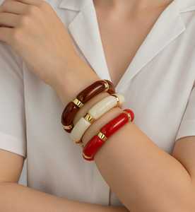 Handmade Tube Resin Bangle Stackable Curved Rasin Tube Resin Craft Elastic <b>Stretch</b> <b>Bracelet</b> Women Jewelry - Product Image 1