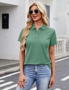 Polo pour femmes en coton à 3 boutons, manches courtes, grande taille, personnalisable, vente en gros - Product Image 2
