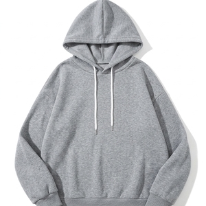 Sudadera con Capucha Extra Grande para Hombre, Color Gris Sólido, Algodón, Estilo Casual de Otoño, Corte Regular, Tejido Liso - Product Image 4