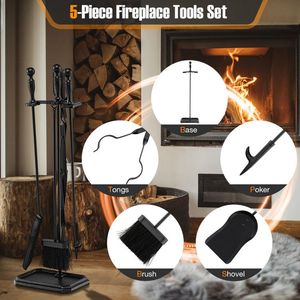 Set di 5 Utensili per Caminetto con Supporto, Include Pinze, Spazzola, Paletta, Braciere e Accessori Essenziali - Product Image 6