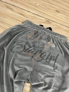 Pantalon large en velours imprimé avec strass pour femme, haute qualité, 360 GSM, respirant, éco-responsable, taille élastique - Product Image 3