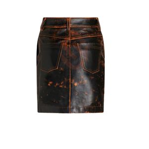 Mini-jupe décontractée en cuir véritable effet vieilli pour femme avec fermeture boutonnée, jupe crayon écologique et respirante - Product Image 1