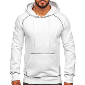 Sweat-shirt à capuche blanc pour homme, 100 % coton molletonné, coupe classique, couleur unie, tricoté, teint uni, avec poches, idéal pour l'automne - Product Image 2