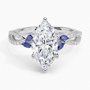 Bague BOJ 052 Coupe Marquise en Argent 925 Luxe avec Saphir et Diamant Plaqué Rhodium 2ct Couleur D VVS1 Moissanite Certifiée GRA - Product Image 1