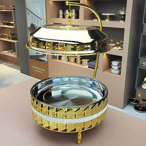 Luxury Gold Hanging Chafing Dish Stainless Steel <b>Buffet</b> Food Warmer with Lid Catering <b>Server</b> Hotel Banquet Tableware - Product Image 5