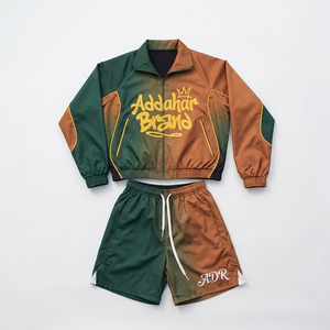 Addahar Brand Unisex Tracksuit Set Gradient Color <b>Jacket</b> Shorts Short Sleeve Elastic Waist Breathable 100% Nylon Printed Hooded - Product Image 1