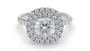 Cushion Cut Double Halo Shoulder <b>Set</b> <b>Ring</b> 0.75 Ct Lab Grown Diamond In 18K Yellow White Rose <b>Gold</b> And Platinum - Product Image 3