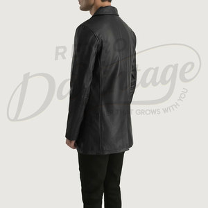 Blazer en cuir véritable noir de qualité supérieure pour homme, coupe ajustée, classique, boutonné, décontracté, pour le travail, l'hiver, veste de voiture - Product Image 2