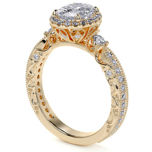 แหวนหมั้นเพชรทรงรีสไตล์โบราณ 14k/18k ดีไซน์ใหม่ ประดับมิลเกรน สำหรับผู้หญิง - Product Image 2