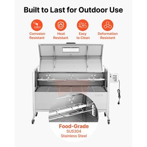 Asador de Carbón para Exteriores de 38W con Capacidad de 132 LBS, Asador Giratorio con Ruedas y 4 Niveles de Calentamiento para Cerdo y Cordero, Ideal para Camping y Barbacoa - Product Image 6