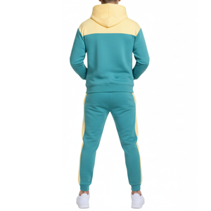 Conjunto Deportivo para Hombre Más Vendido, Color Verde Azulado y Amarillo Pálido, Sudadera con Capucha y Pantalones, Dos Piezas, Ropa Deportiva Urbana - Product Image 3