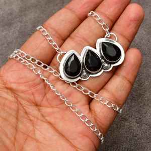 Ensemble de bijoux de luxe en argent sterling 925, boucles d'oreilles et collier en onyx noir naturel taille goutte d'eau, pour femmes, bijoux de mariage - Product Image 4