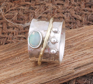 แหวนเงินแท้ 925 ประดับโอปอลธรรมชาติ ทรงวงแหวน สำหรับผู้หญิงและผู้ชาย เหมาะสำหรับงานแต่งงานและงานหมั้น - Product Image 4