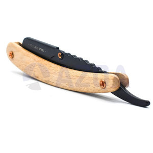 Rasoir droit pliant en acier inoxydable avec manche en bois, support de lame noir pour un rasage et une toilettage professionnels - Product Image 2