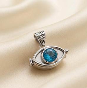 NIKHIL GEMS Vintage Eye Shape <b>Locket</b> Pendant 925 Sterling <b>Silver</b> Blue Topaz Bezel Setting Unisex Everyday Wear Charm <b>Silver</b>/Gold - Product Image 1
