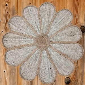 Handmade Natural Jute Floral Area Rug Bohemian Style Flat Weave Novelty Shape Living Room Decor - Product Image 1