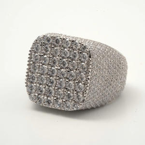 Anillo de Diamantes Moissanite Redondos en Racimo, Estilo Hip Hop, Plata de Ley 925, Chapado en Rodio, Regalos de Boda y Compromiso para Esposo - Product Image 1