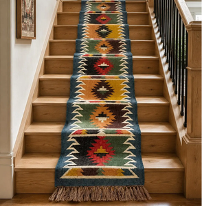 Farmhouse Colorful Handwoven Wool Jute <b>Runner</b> <b>Rug</b> Tribal Boho Southwestern Kilim Geometric <b>Kitchen</b> Hallway Stair Floor Carpet - Product Image 1