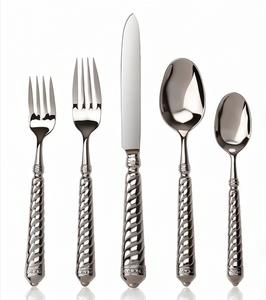 Ensemble de couverts élégants en acier inoxydable avec manche en spirale, 5 pièces, couteau, fourchette, cuillère, pour dîner, dessert, thé, compatible lave-vaisselle - Product Image 1
