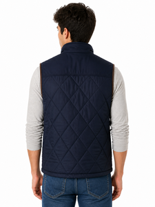 Mens Premium <b>Quilted</b> Sleeveless Jacket Navy Blue Bodywarmer Vest Casual Zip Up Winter Outerwear Lightweight Insulated Vest Soft - Product Image 3