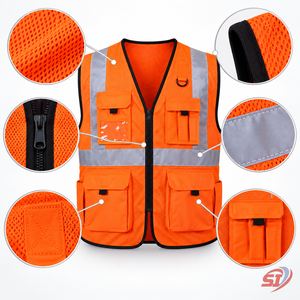 Gilet de sécurité haute visibilité personnalisé avec poches, vêtements de travail réfléchissants pour la construction et les équipes routières, fabricant d'articles de travail. - Product Image 6