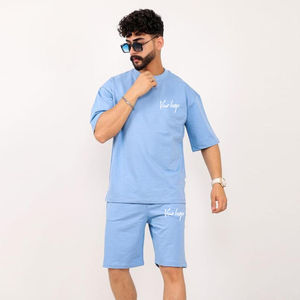 Men's <b>Light</b> Blue T-Shirt And Shorts Set Two Piece Oversized Crewneck Tee With Matching Shorts Casual Activewear <b>Lounge</b> Wear - Product Image 5