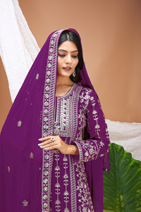 Womens <b>Sequins</b> Embroidery Georgette <b>Top</b> Pant Set Indian Ethnic Wear Ladies <b>Party</b> Wear Straight Kurta Trouser Suit S M L XL XXL - Product Image 5