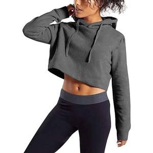 Sweat-shirt à capuche court pour femme, qualité supérieure, délavage acide, ourlet brut, 100% coton molletonné, léger et respirant, pour fitness et gym - Product Image 3