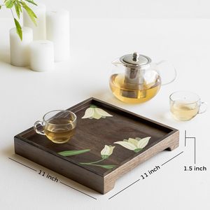 Plateau carré en bois peint à la main avec motif floral, plateau de service en bois de manguier de qualité supérieure, artisanat élégant et décoratif, prix réduit pour les achats en gros - Product Image 2