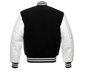 Chaqueta Varsity Personalizada para Hombre, Bordada, 400 Gramos, Color Negro y Blanco, Estilo Retro Americano, Cuello Alto, Invierno - Product Image 2