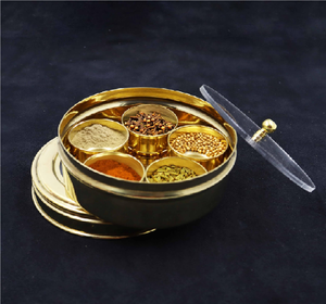 Mirror Polished Brass Spice <b>Box</b> With Six Compartments Metal <b>Herb</b> And Spice Storage Container - Product Image 2