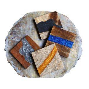 Posavasos de madera de resina multicolor con forma cuadrada hecho a mano, madera Natural de buena calidad con posavasos de resina, posavasos de madera, alfombrillas de mesa - Product Image 1