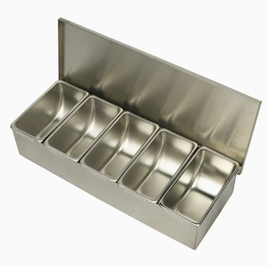 Bandeja Decorativa de Acero Inoxidable con 6 Compartimentos para Condimentos, Base Abierta, Estante para Barra - Product Image 1