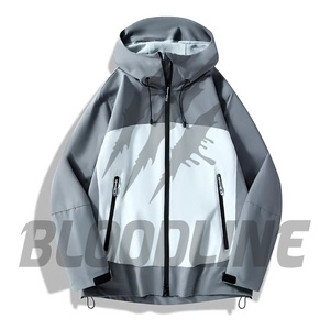 Chaqueta Cortavientos Blanca de Manga Larga para Hombre con Estampado de Rayos Grises para Todas las Temporadas - Product Image 5