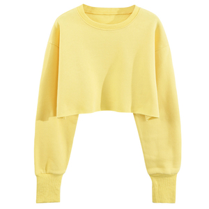 Best Selling Women's 100% Cotton Fleece Crop <b>Top</b> Color Block Sweatshirt Breathable Winter Autumn Casual - Product Image 4