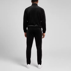 OEM Men's Winter <b>Tracksuit</b> Long Sleeve Zipper <b>Velour</b> Hoodie Jacket Jogger Sweatpants Black Velvet Printed 100% Cotton Custom - Product Image 6