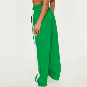 <b>Womens</b> Green Track Pants Casual Activewear <b>Joggers</b> with Contrast <b>White</b> Lace Side Designs - Product Image 3