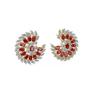 Pendientes de Lujo con Flores y Diamantes, Oro de 18K, Corte Marquesa, Rubí, Joyería de Boda para Mujer - Product Image 3