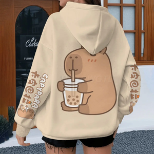 Sweat-shirt à capuche à manches longues pour femmes et hommes, design de dessin animé, printemps automne, animal amusant Capybara, pull pour filles, sweat-shirt mignon - Product Image 2