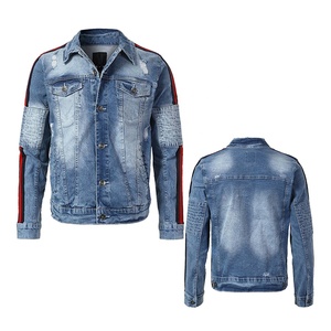 Blouson en jean chaud et tendance à col montant brodé en polaire, style motard, en denim uni, idéal pour l'hiver, service OEM disponible - Product Image 1