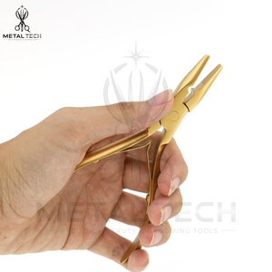 Juego de 2 Pinzas Doradas para Extensiones de Cabello con Empuñadura de Goma Blanca, Punta Curva y Recta, Herramienta para Remover Microperlas - Product Image 2