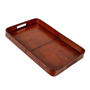 Bandeja Decorativa Cuadrada de Cuero Marrón, Diseño Minimalista con Esquinas Metálicas y Asa, para Uso en el Hogar y la Oficina - Product Image 3
