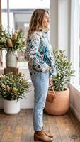 Veste en coton brodée Prairie Chic avec col mandarin et motif floral paon, manteau à manches longues pour femme, printemps