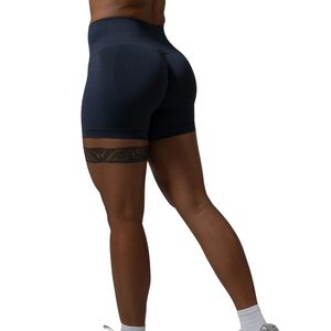 Shorts de sport sans couture taille haute bleu foncé pour femme – Compression extensible pour entraînement, fitness, yoga et confort quotidien - Product Image 2