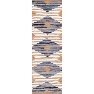 Geometric Pattern Wool Acrylic Hallway Rug Bohemian Style Flat Weave Non Slip Rubber Backing <b>Thin</b> Pile - Product Image 1