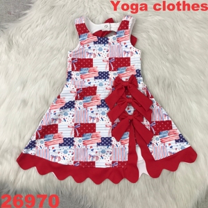 Robe de yoga décontractée pour enfants avec nœuds, bords festonnés, prête à être expédiée, collection été 4 juillet, tenue de sport, short de yoga, robe couleur tan - Product Image 2