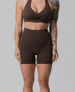 Soutien-gorge de sport marron croisé sur le devant pour femme, qualité supérieure, maintien élevé, sans coutures, haut de yoga, vêtements de sport, prix bas, promotion 2026 - Product Image 5